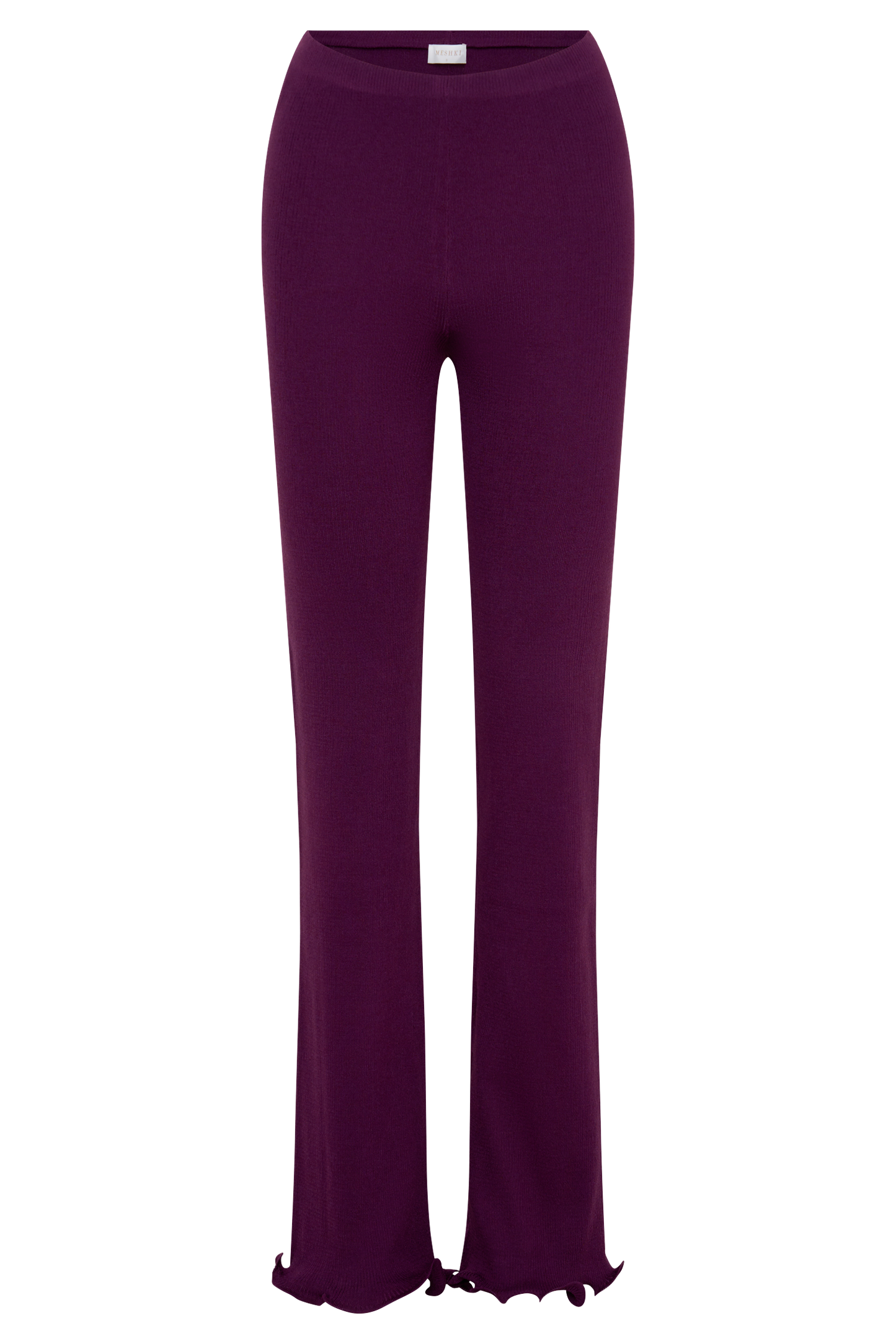 Diya Ribbed High Waisted Pants With Wire Hem - Plum