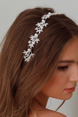 Leaves & Pearl Wire Headband Silver