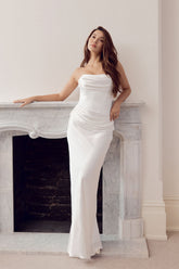 Jasmine Strapless Satin Maxi Dress - White