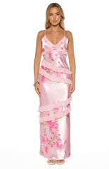 Inara Pink Floral Print Ruffle Maxi Dress
