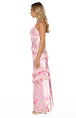 Inara Pink Floral Print Ruffle Maxi Dress