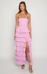 Kim Pink Strapless Ruffle Maxi Dress