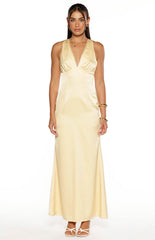 Nicolina Yellow Satin Formal Maxi Dress