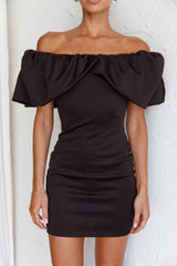 So Dramatic Off-Shoulder Mini Dress Black