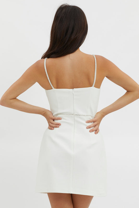 Xharia Diamante Trim Mini Dress Off White
