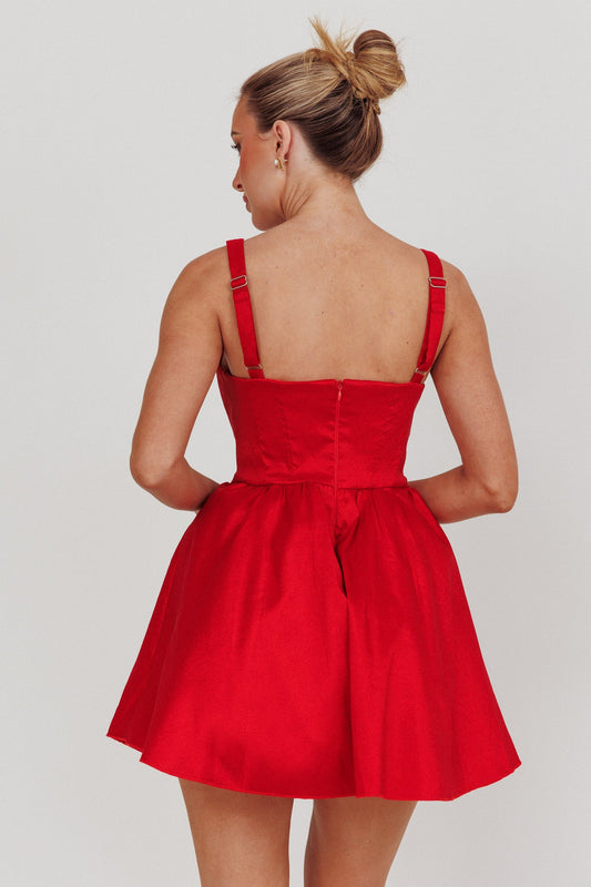 Found You Square Neck Flared Mini Dress Red