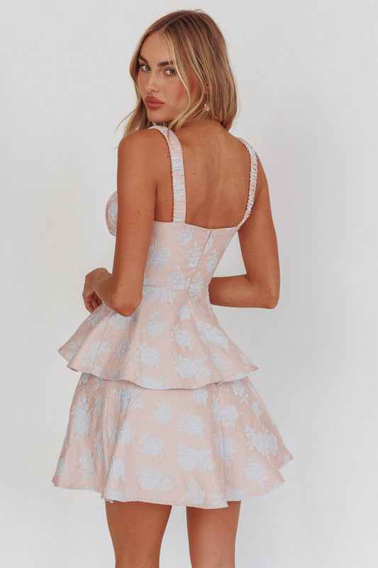 Provence Bloom Peplum Mini Dress Pink