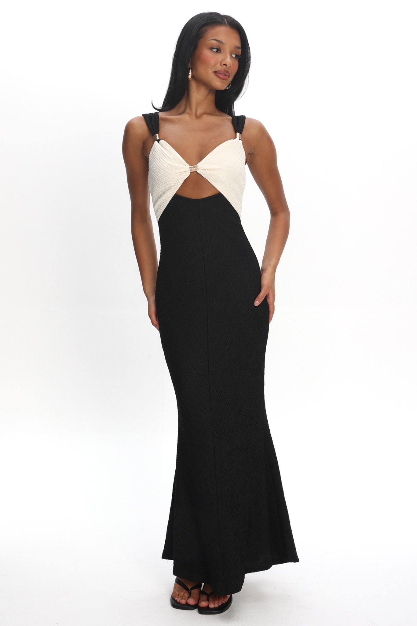 Freyja Contrast Maxi Dress Oyster/Black