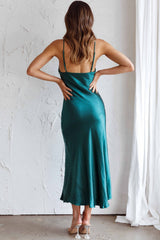 Downtown Cami Strap Front Split Midi Dress Forest Green
