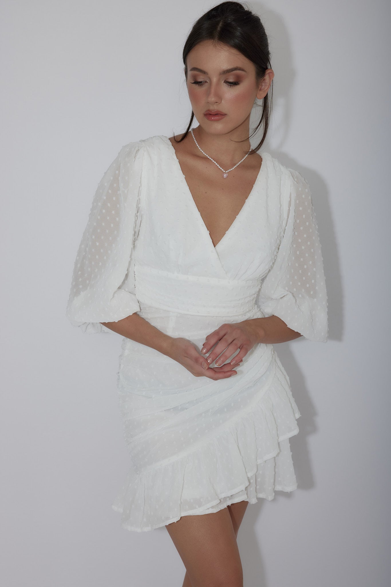 Wild Honey Hail Spot Mini Dress White
