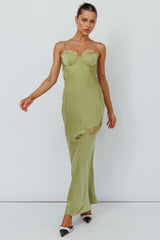 Sweet Talker Lace Trim Midi Dress Lime