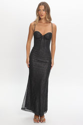 Fortune Bust Tie Maxi Dress Sparkle Black