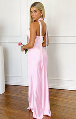 Shaelynn Pink Scarf Satin Strapless Maxi Dress