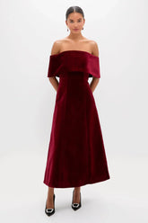 Burgundy Wind Velvet Carita Midi Dress