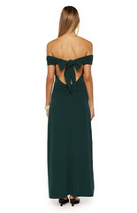 Erica Teal Crepe Off the Shoulder Maxi Dress
