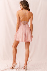 Homecoming Lace-Up Back Mesh Dress Mauve