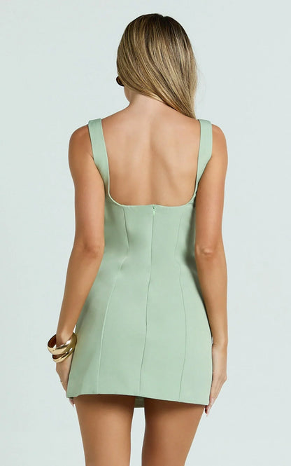 Aretha Mini Dress - Panel Dress in Sage