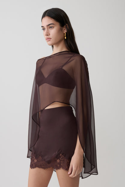 Kirstine Bralette With Chiffon Cape - Chocolate