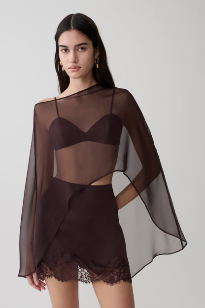 Kirstine Bralette With Chiffon Cape - Chocolate