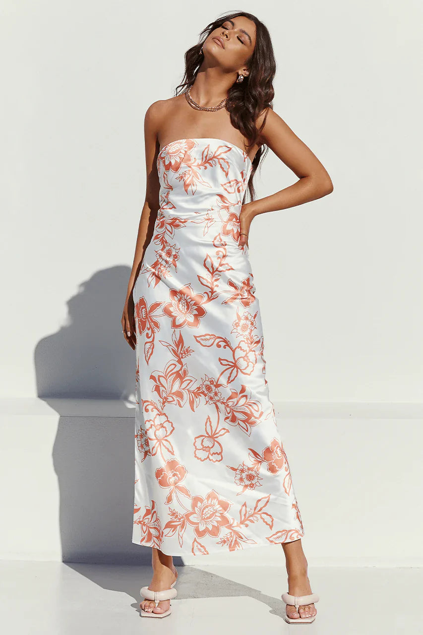 Calante Slip Dress - White/Orange