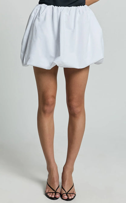 Abbey Mini Skirt - Bubble Hem Skirt in White