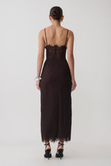 Ottilie Lace And Mesh Midi Dress - Dark Chocolate
