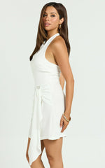 Aoife Mini Linen Blend Dress - Sleeveless Scoop Neck Wrap Dress in White