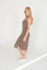 Brown Ditsy Floral Midi Dress