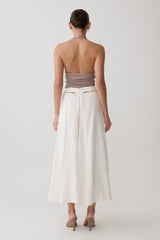 Claire Pearl Button Midi Skirt - White