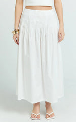 Auburn Maxi Skirt - Poplin Pintucked A Line Skirt in Ivory