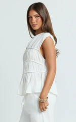 Auric Two Piece Set - Ruched Detail Top and Wide Leg Pants Set in Cream