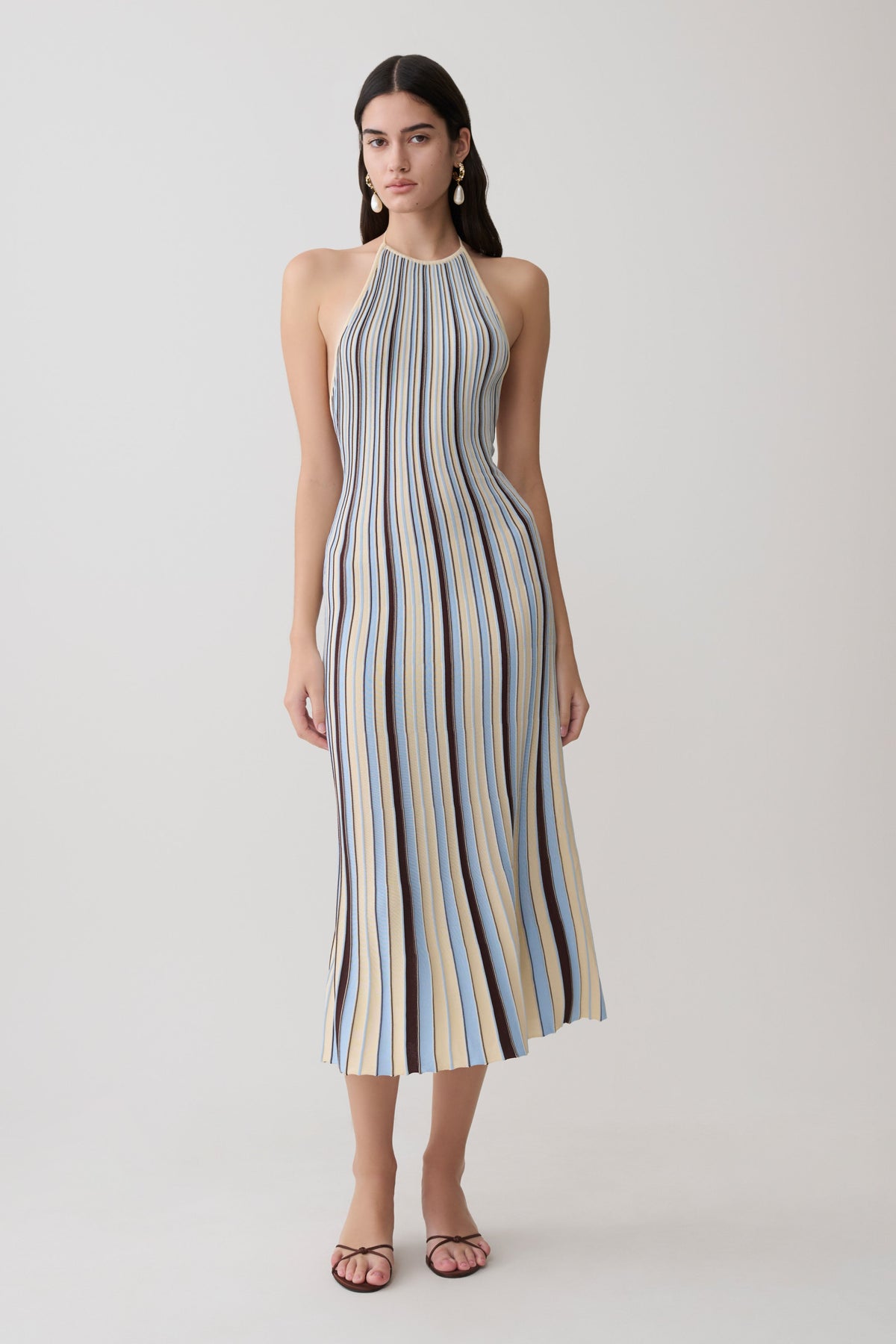 Dalani Halterneck Knit Midi Dress - Blue/Chocolate