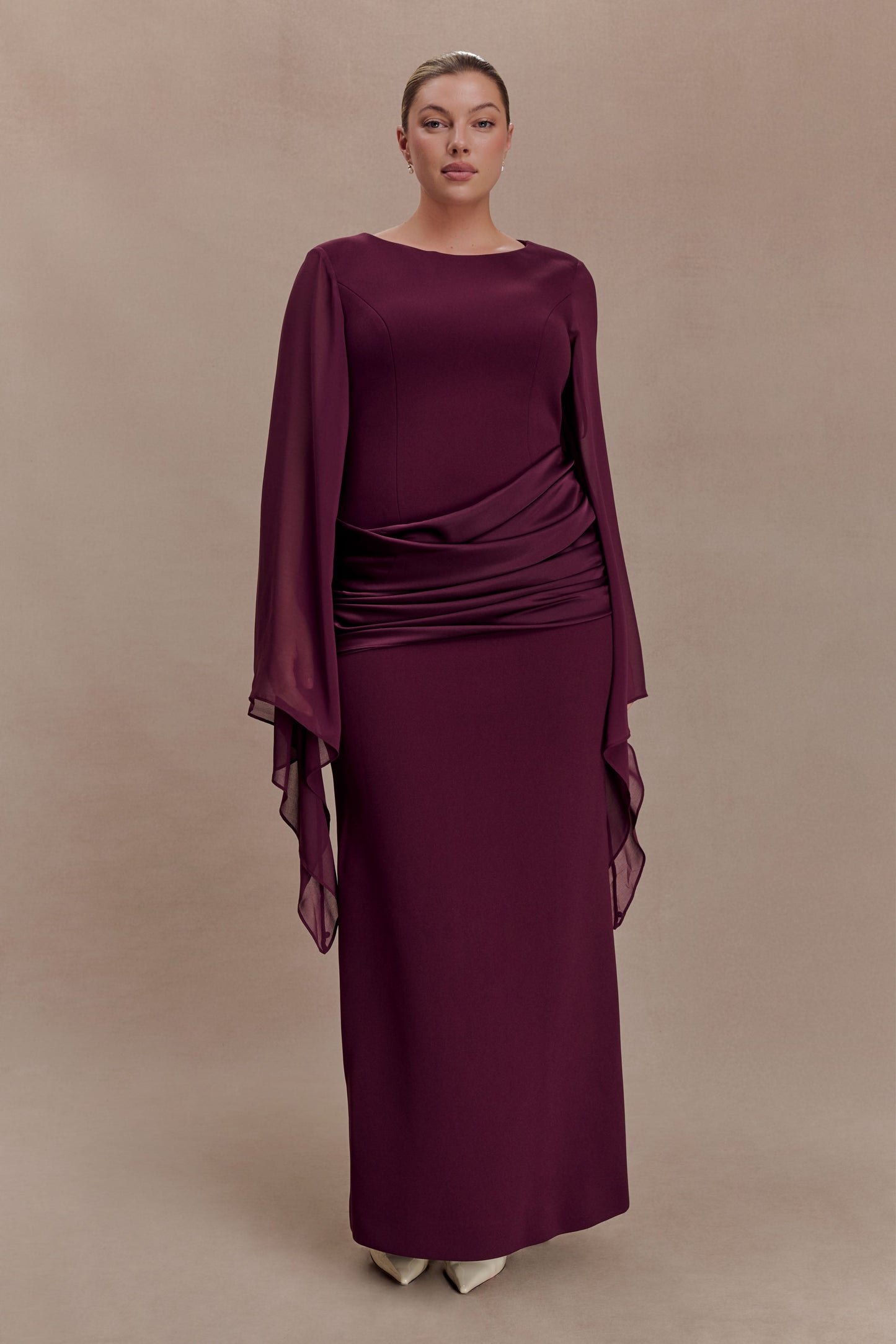 Samantha Waterfall Sleeves Maxi Dress - Wine