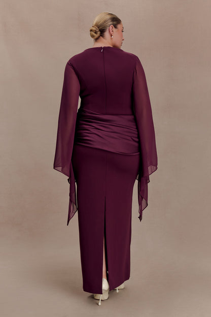 Samantha Waterfall Sleeves Maxi Dress - Wine
