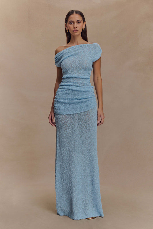 Petra Ruched Knit Maxi Skirt - Light Blue