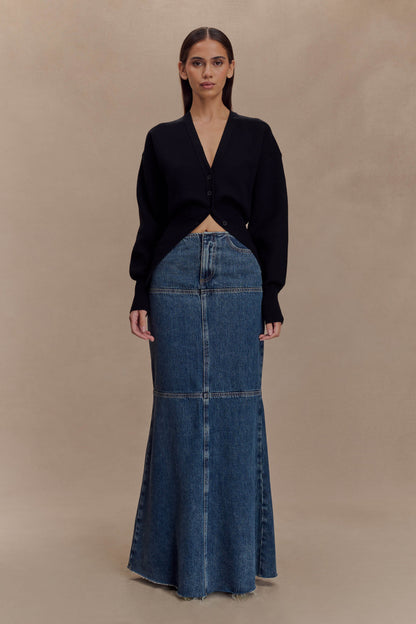 Loretta Denim Maxi Skirt - Washed Dark Blue