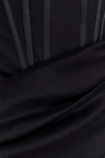 Saphira Shirt Corset Maxi Dress - Black