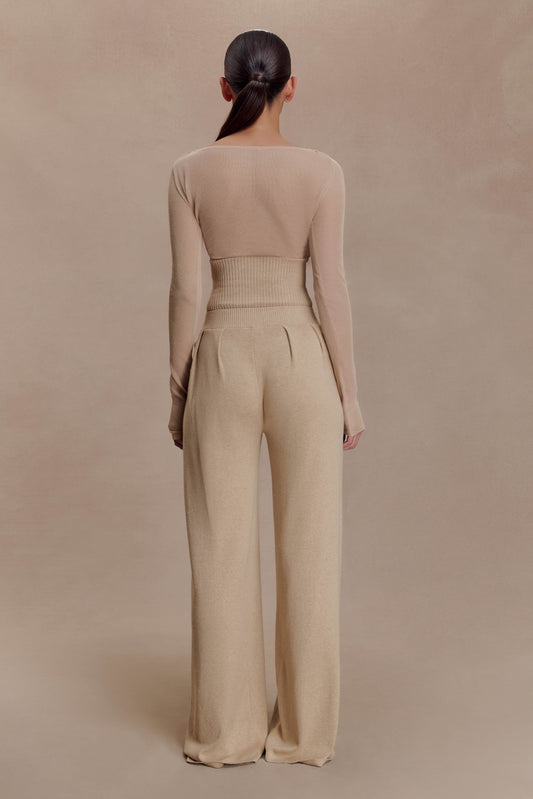 Frannie Gathered Silk Blend Knit Pants - Sand