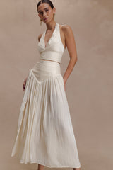 Makena Gathered Midi Skirt - Opal White