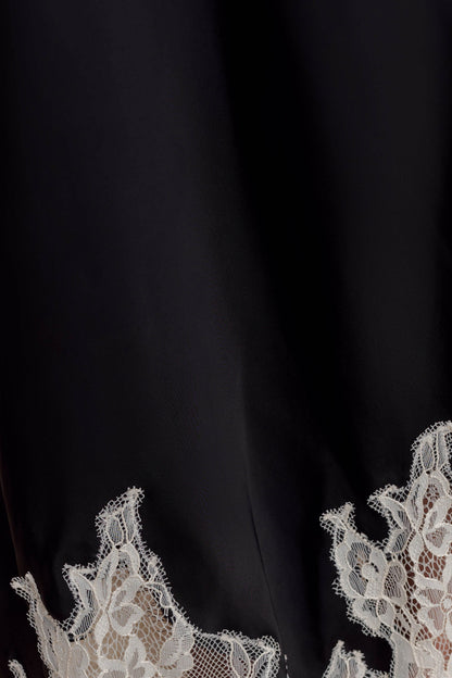 Nina Satin And Lace Maxi Skirt - Black/Ivory
