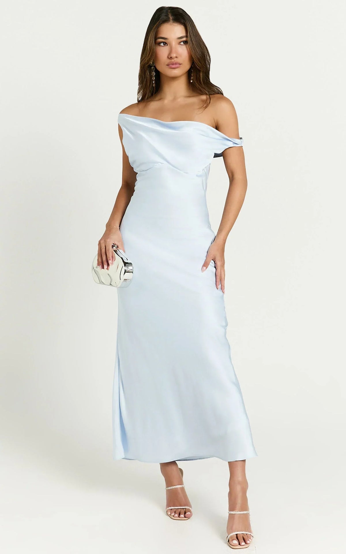 Alexia Midi Dress - One Shoulder Bust Slip Dress in Ice Blue