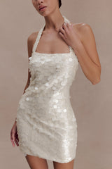Caralee Sequin Halter Mini Dress - Ivory