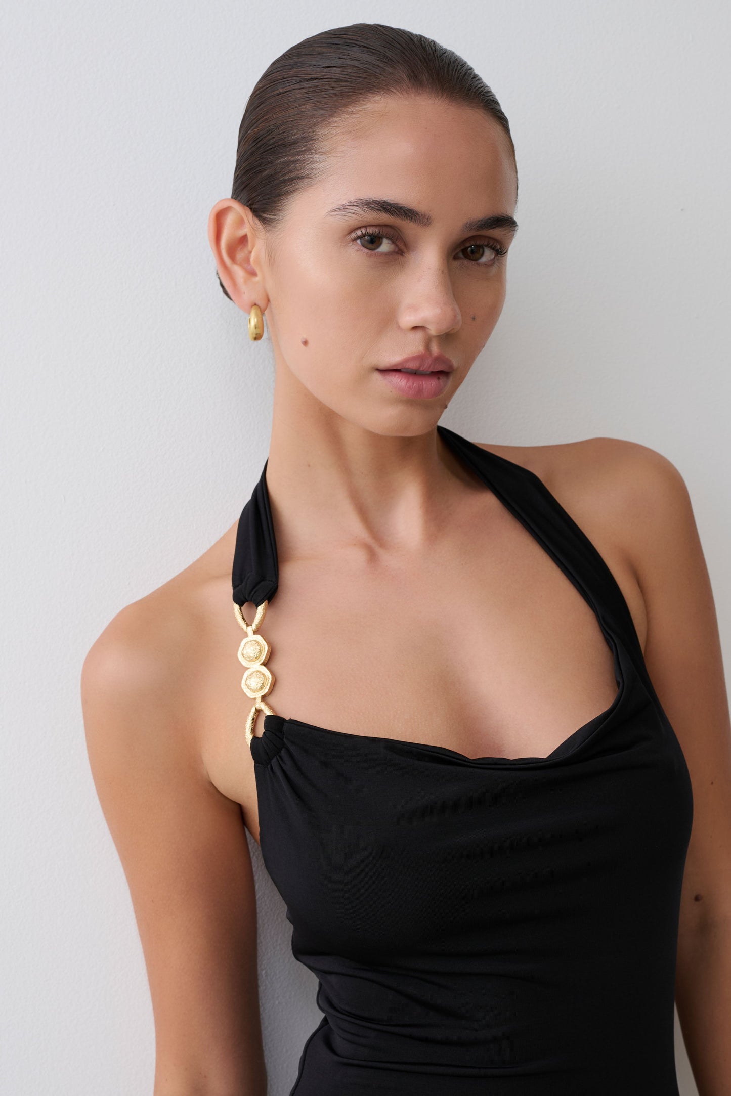 Khanh Slinky Halter Maxi Dress - Black
