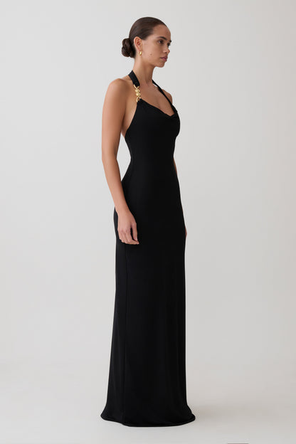 Khanh Slinky Halter Maxi Dress - Black