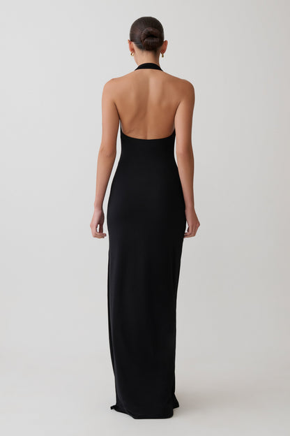 Khanh Slinky Halter Maxi Dress - Black