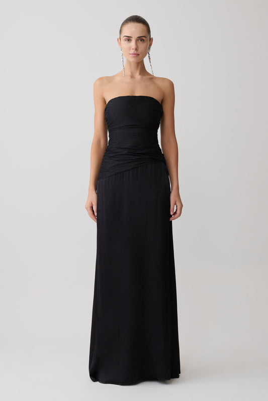 Serena Strapless Taffeta Maxi Dress - Black
