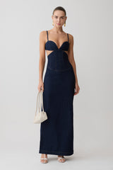 Amila Denim Cupped Maxi Dress - Indigo Blue