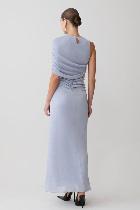 Adrienne Lurex Knot Maxi Skirt - Pastel Blue