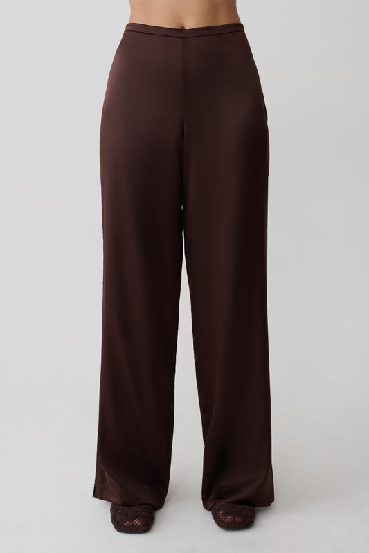 Kayla Silk Blend Straight Leg Pants - Dark Chocolate