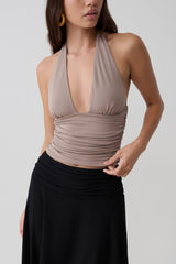 Peregrine Modal Gathered Halter Top - Neutral